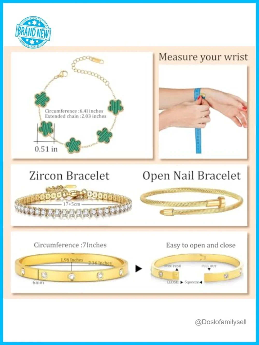 4 Pc Gold Plated Stackable Floral Bracelet Set with Crystals